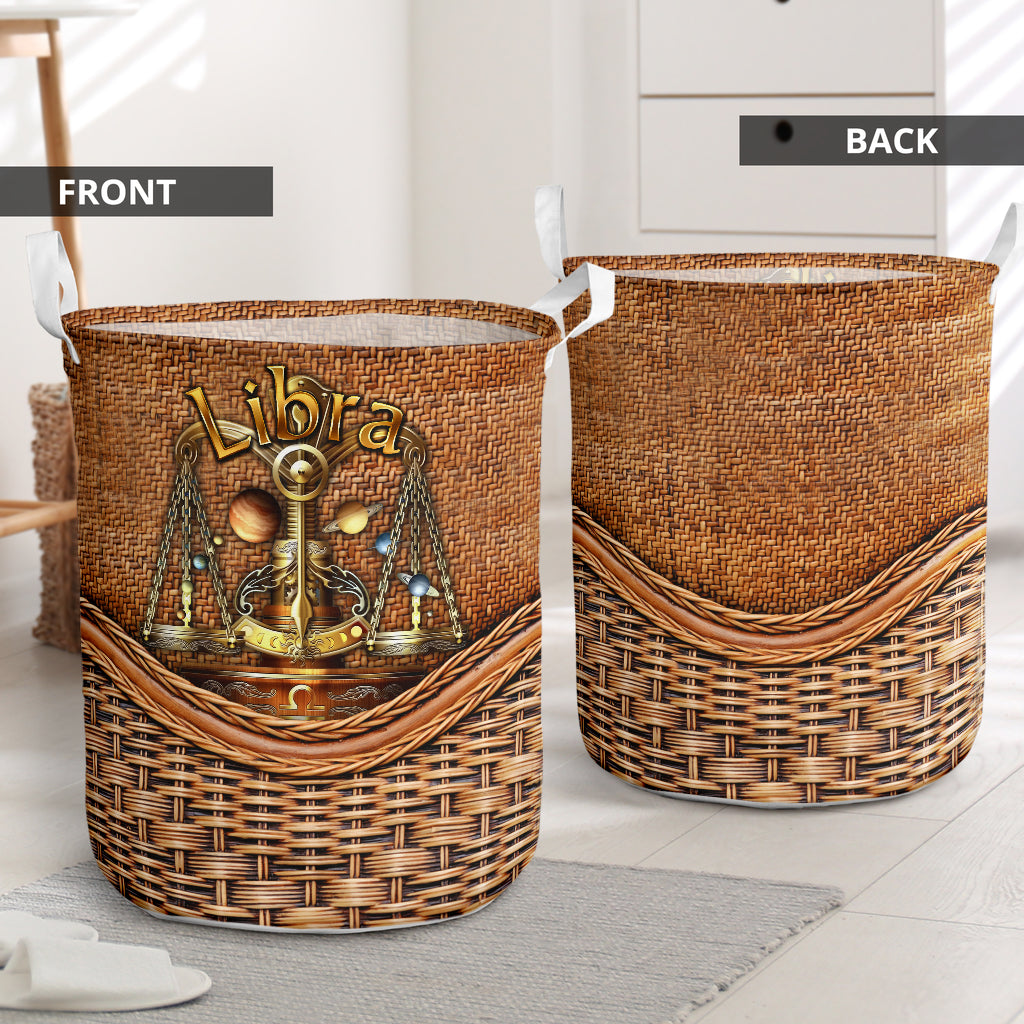 Libra Zodiac Rattan Texture Laundry Basket For Room Home Organizer