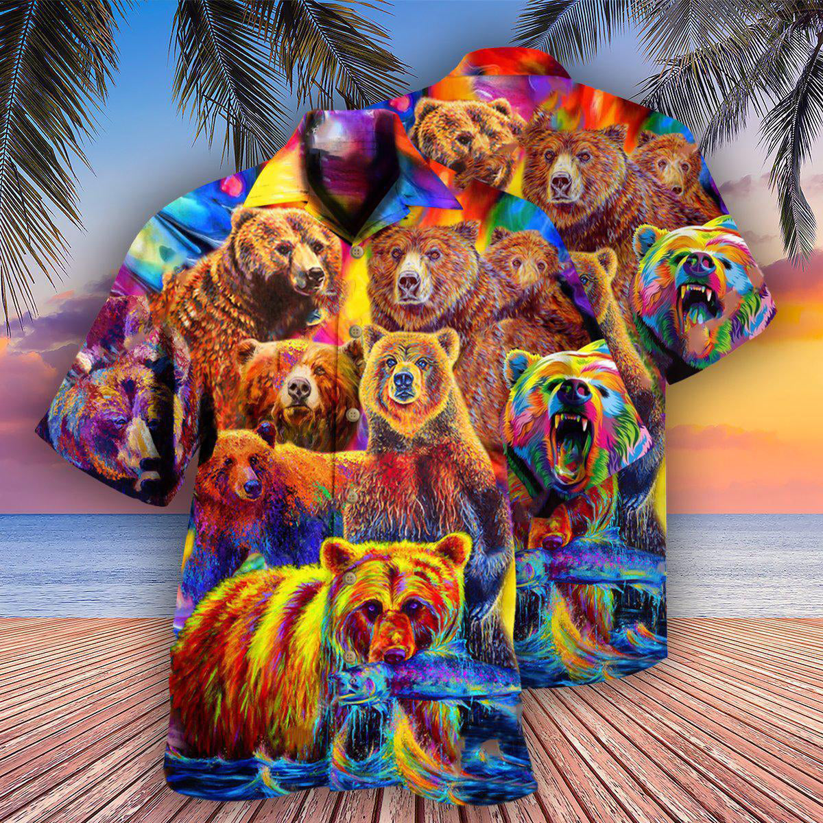 Bear Hawaiian Shirt Artwork Detail For Tropical Trips And Casual Outings