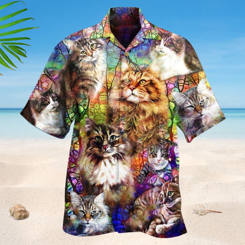 Happy Cat Lover Hawaiian Shirt For Coastal Adventures Outdoor Gatherings And Casual Warm Weather Wear
