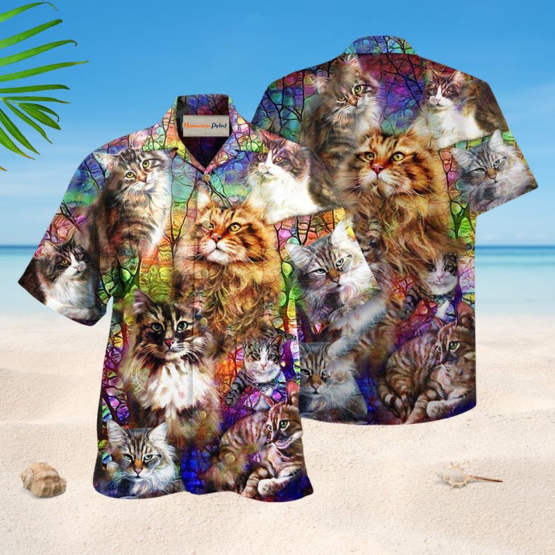 Happy Cat Lover Hawaiian Shirt For Coastal Adventures Outdoor Gatherings And Casual Warm Weather Wear