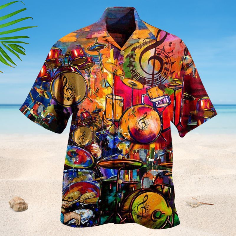 Music Life Is Better With A Drummer Hawaiian Shirt For Coastal Vacations Live Music Fans And Everyday Wear