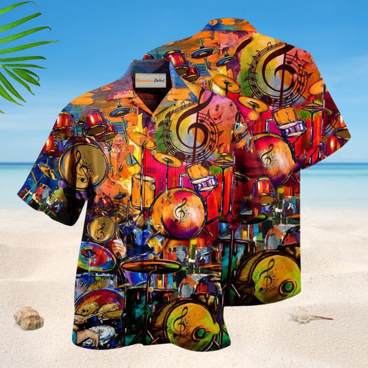 Music Life Is Better With A Drummer Hawaiian Shirt For Coastal Vacations Live Music Fans And Everyday Wear