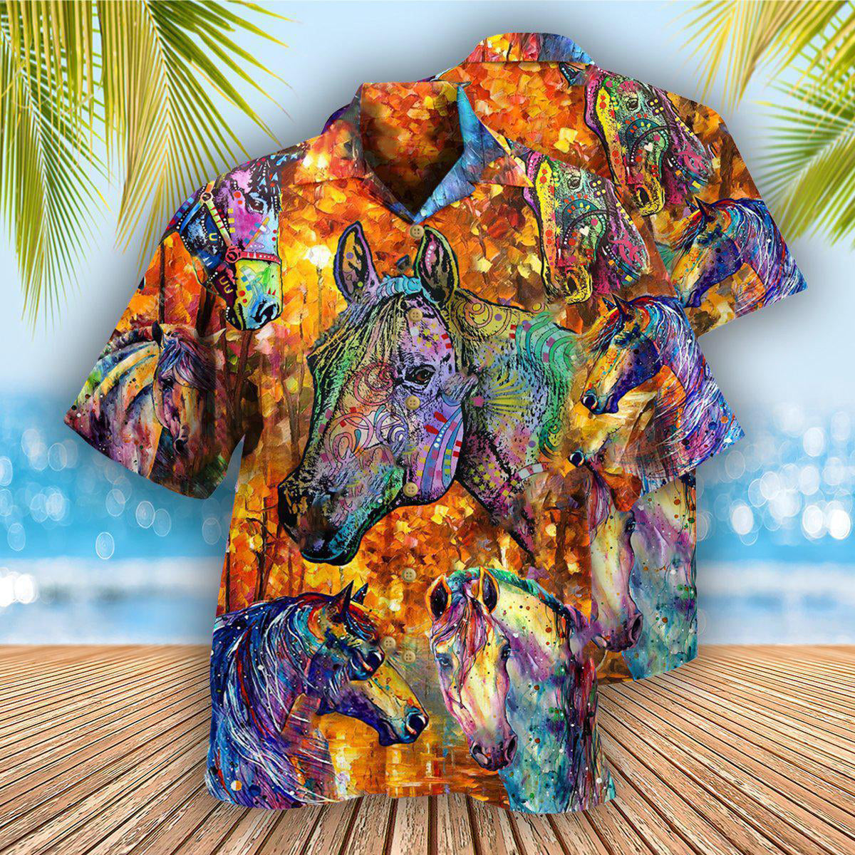 Watercolor Horse Hawaiian Shirt Artwork Detail For Tropical Trips And Casual Outings