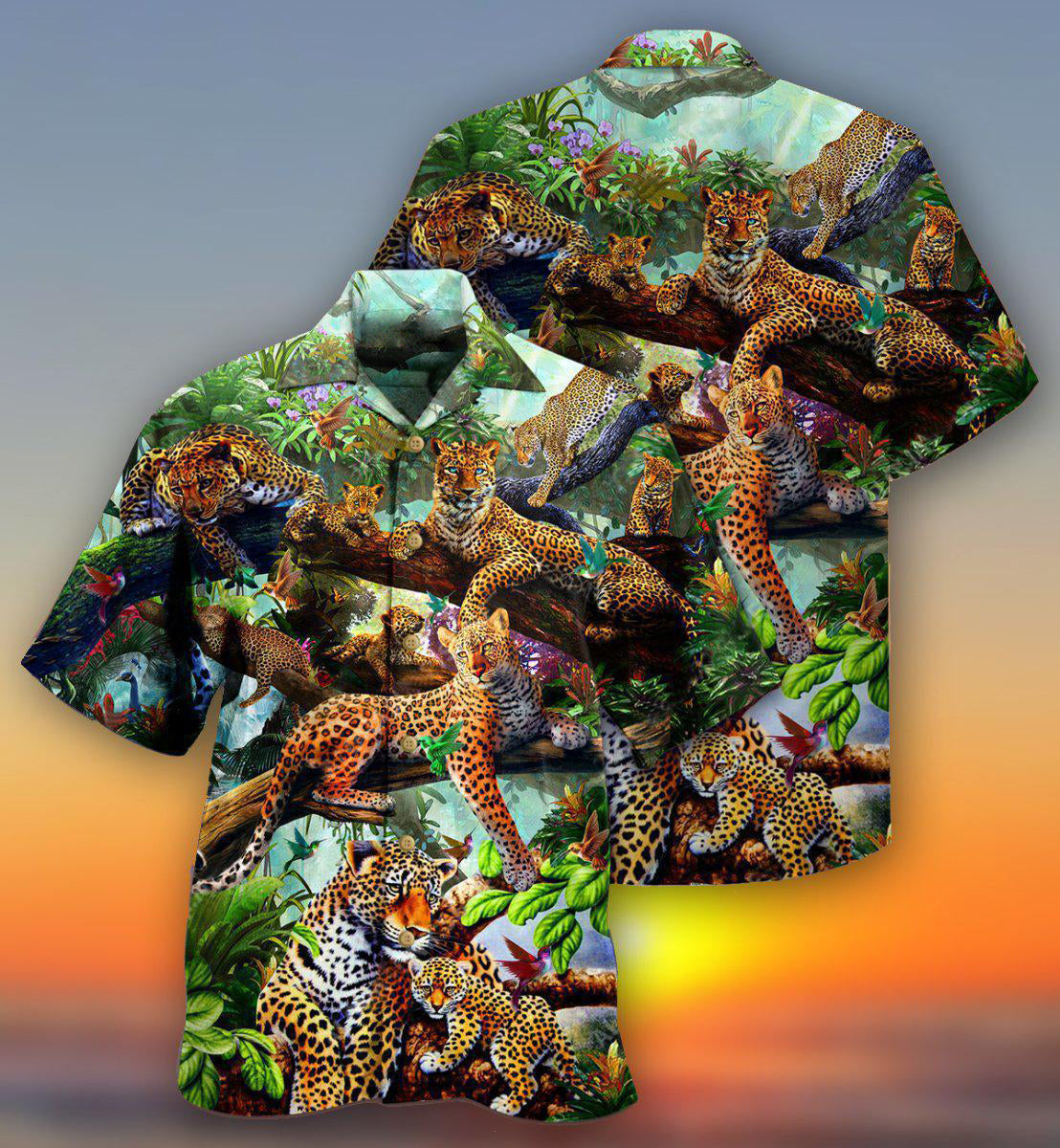 Leopard Animals Forest Hawaiian Shirt Artwork Detail For Resort Trips And Outdoor Activities