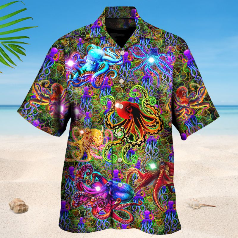 Life Is Better With An Octopus Full Color Hawaiian Shirt For Summer Vacation Beach Travel And Relaxed Casual Wear