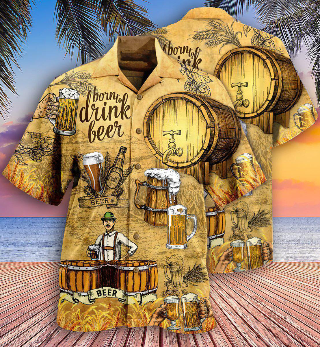 Vintage Beer Drinking Hawaiian Shirt For Vacation Days And Relaxed Coastal Outings