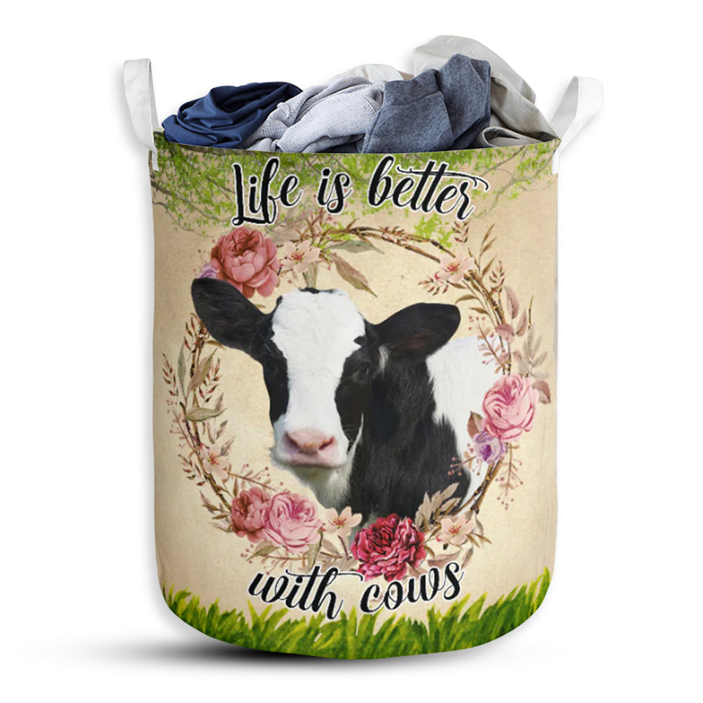 Cow Life Is Better With Cows Laundry Basket For Bathroom Bedroom Storage
