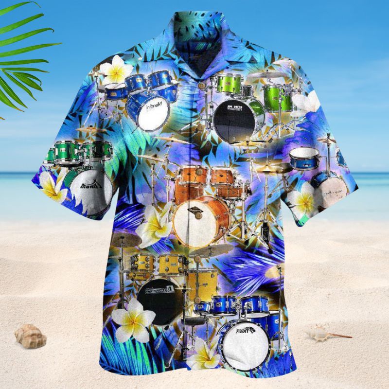 Music Life Is Better With Drums And Plumerias Hawaiian Shirt For Coastal Vacations Live Music Fans And Everyday Wear