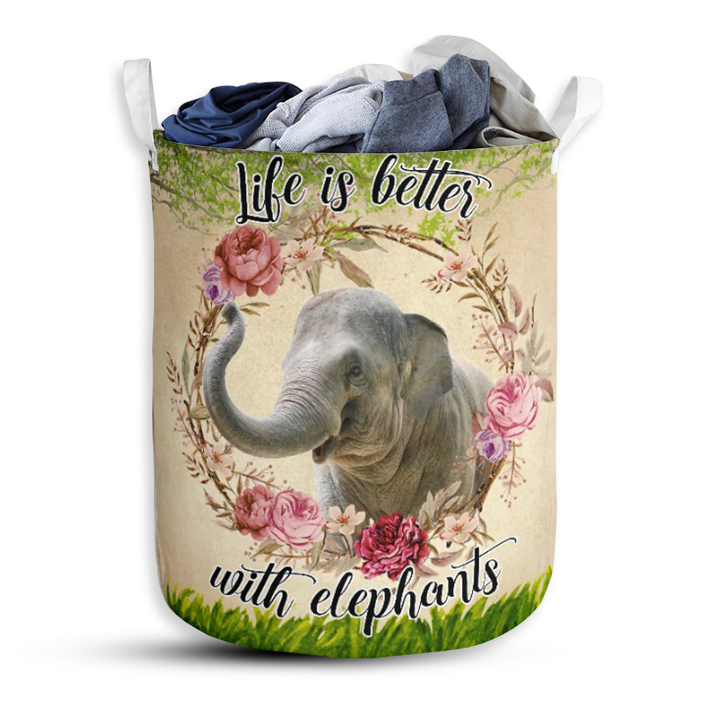 Elephant Life Is Better With Elephants Laundry Basket For Bathroom Bedroom Storage