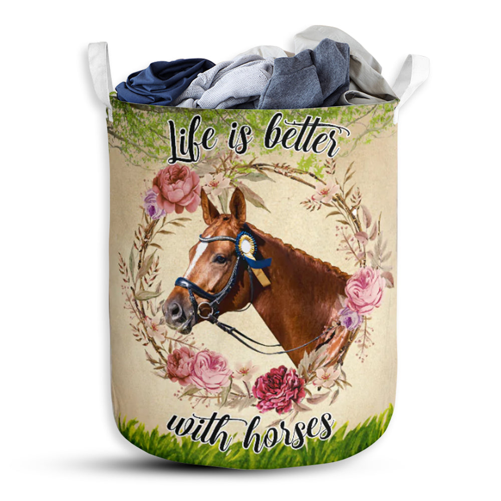 Horse Life Is Better With Horses Laundry Basket For Bathroom Bedroom Storage