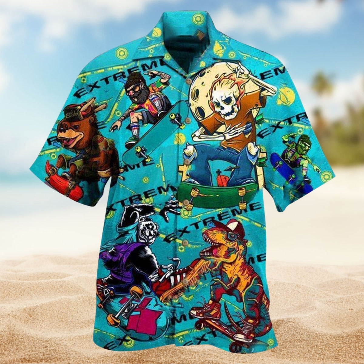 Life Is Like Skateboarding Skull Hawaiian Shirt For Summer Vacation Beach Travel And Relaxed Casual Wear