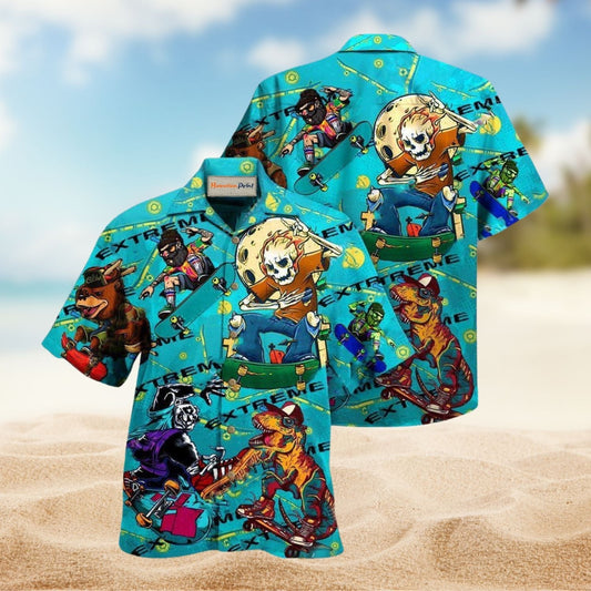 Life Is Like Skateboarding Skull Hawaiian Shirt For Summer Vacation Beach Travel And Relaxed Casual Wear