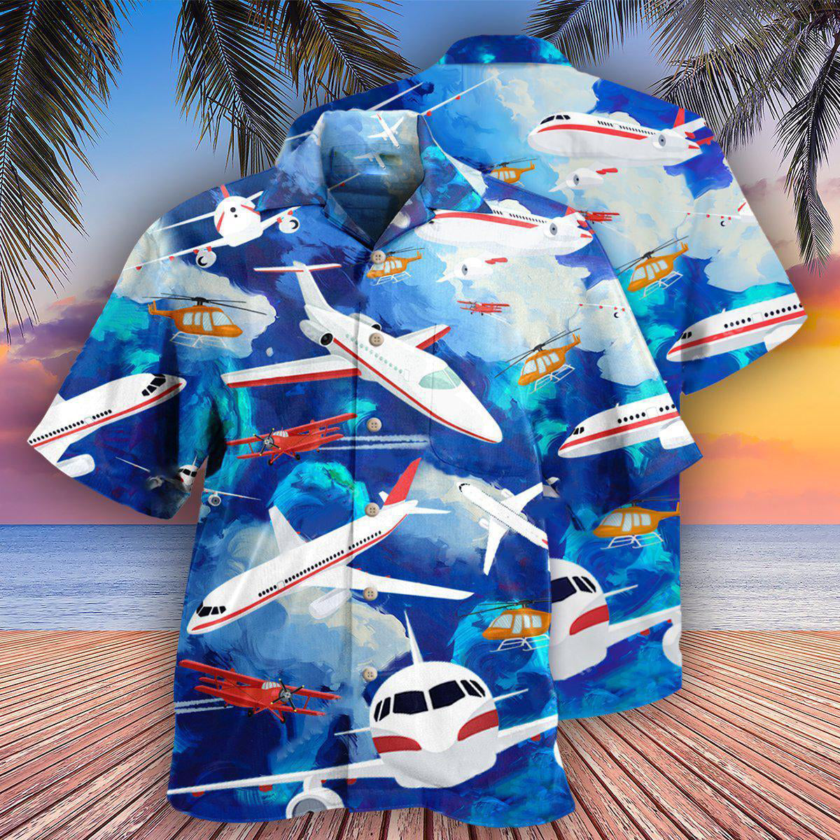 Airplane Simple Eat Sleep Sky Hawaiian Shirt Design View For Casual Summer Styling