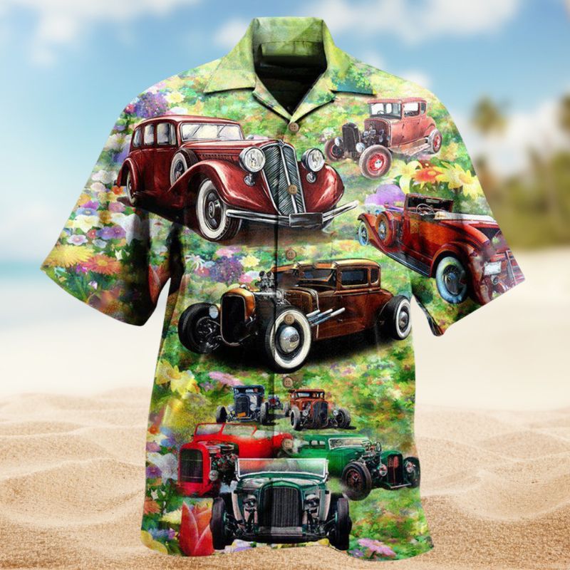 Classic Hot Rod Road Life Hawaiian Shirt For Beach Holidays Outdoor Outings And Relaxed Everyday Wear