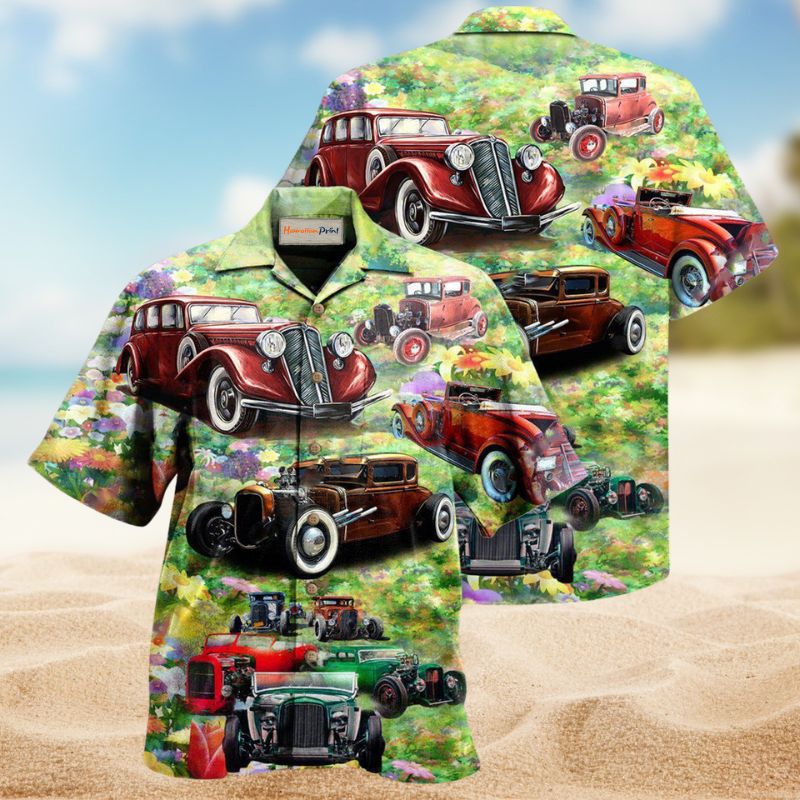 Classic Hot Rod Road Life Hawaiian Shirt For Beach Holidays Outdoor Outings And Relaxed Everyday Wear
