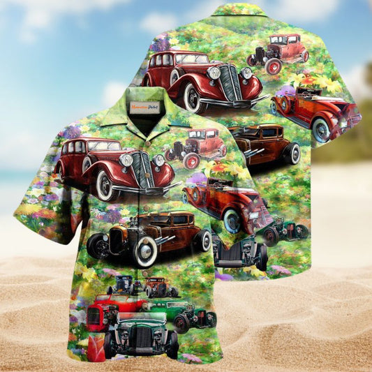 Classic Hot Rod Road Life Hawaiian Shirt For Beach Holidays Outdoor Outings And Relaxed Everyday Wear