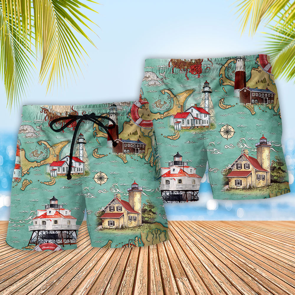 Lighthouse Travel Inspiration Beach Shorts Pattern Detail For Cruise Vacations And Thoughtful Gift Giving