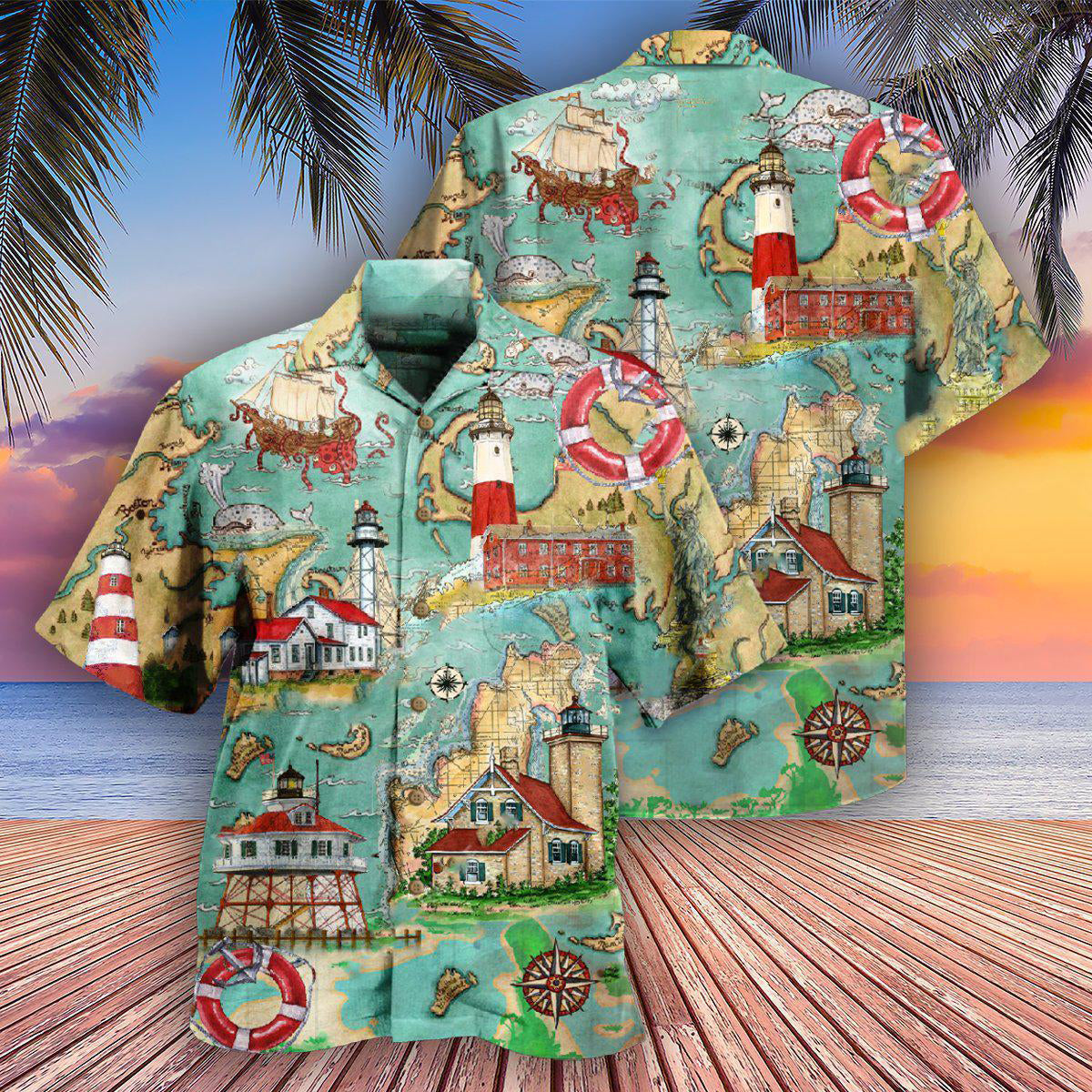Lighthouse Hawaiian Shirt With All Over Print For Tropical Travel Beach Gatherings And Comfortable Wear