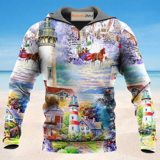 Lighthouse Christmas Light Hoodie For Festive Family Moments Winter Wear And Holiday Gift Ideas