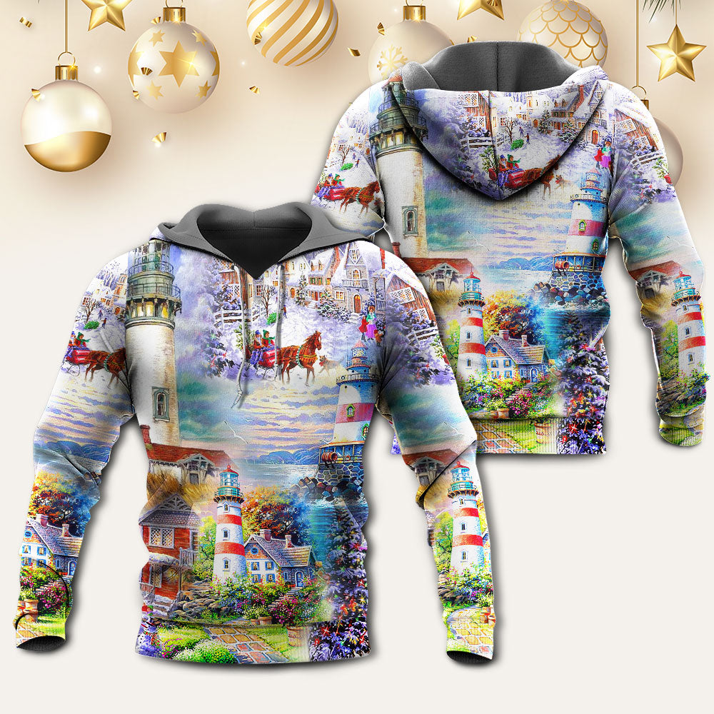 Lighthouse Christmas Light Hoodie For Festive Family Moments Winter Wear And Holiday Gift Ideas