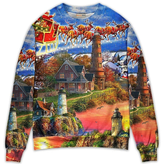 Lighthouse Christmas In Storm And Darkness Sweater For Winter Parties Seasonal Adventures And Relaxed Everyday Styling