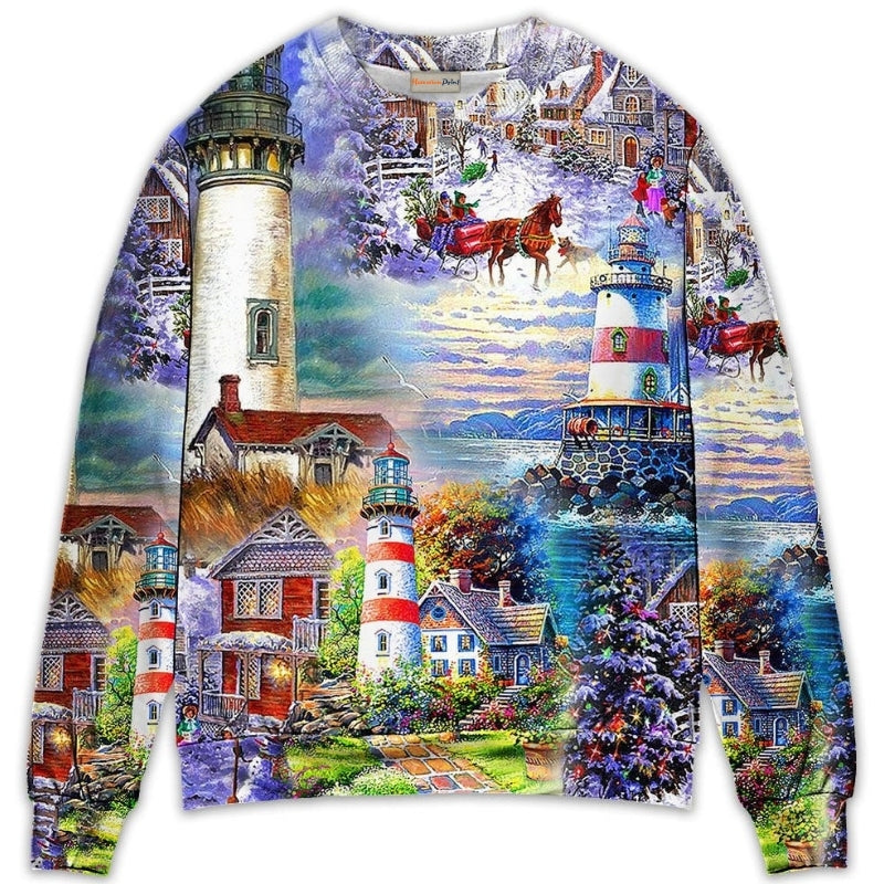 Lighthouse Christmas Santa Be A Light Sweater For Festive Family Events Casual Wear And Holiday Gift Giving