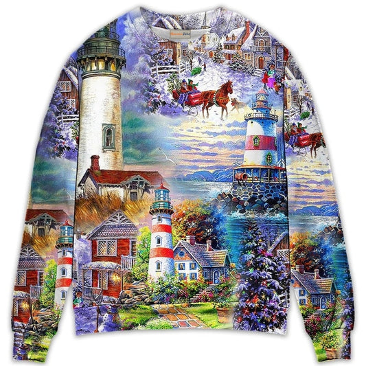 Lighthouse Christmas Santa Be A Light Sweater For Festive Family Events Casual Wear And Holiday Gift Giving