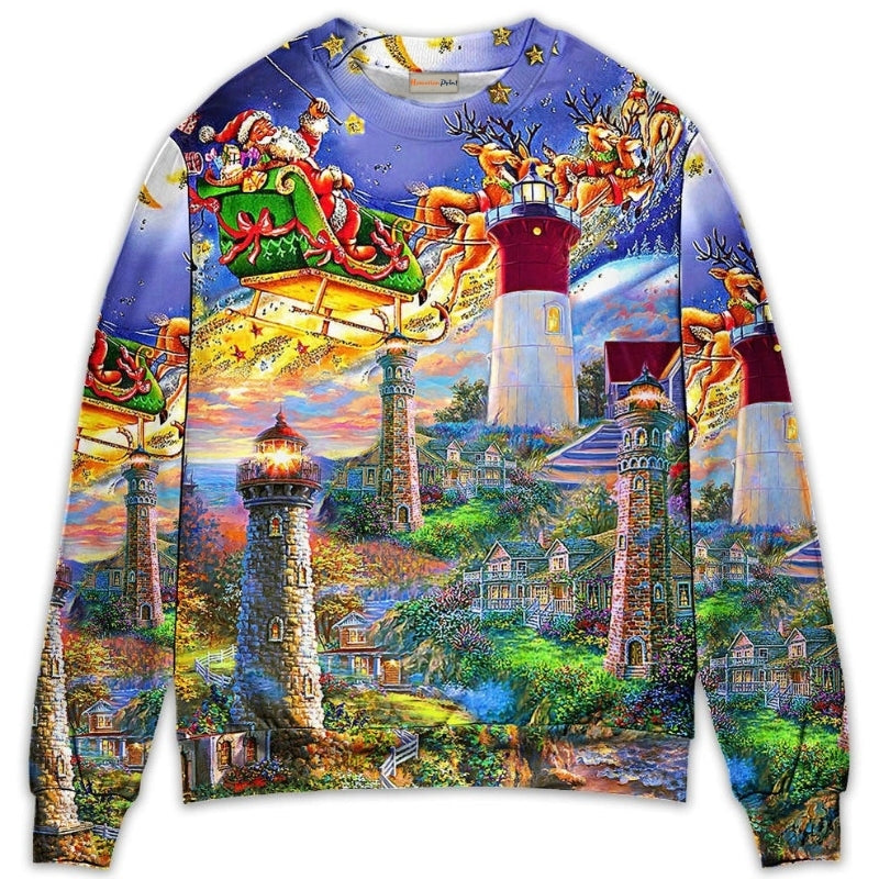 Lighthouse Christmas Santa Home Is The Light Sweater For Festive Parties Family Photos And Comfortable Seasonal Wear
