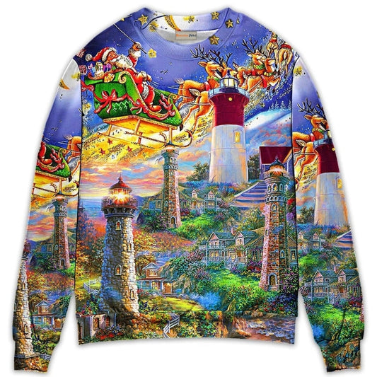 Lighthouse Christmas Santa Home Is The Light Sweater For Festive Parties Family Photos And Comfortable Seasonal Wear