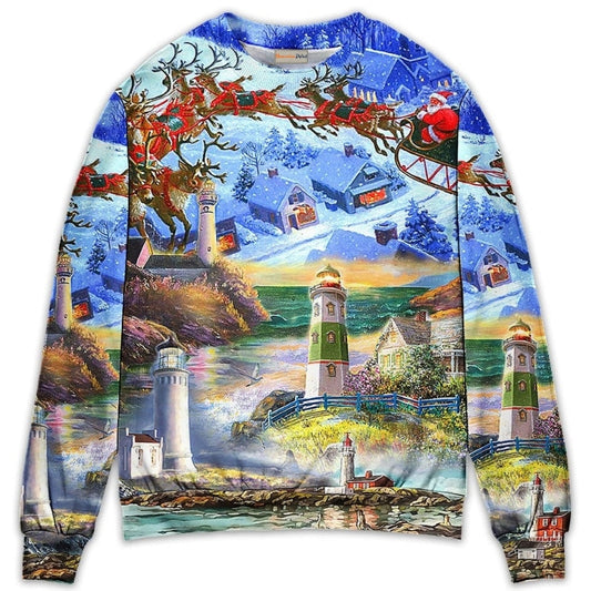 Lighthouse Christmas Santa Through The Storm Sweater For Festive Events Weekend Outings And Comfortable Winter Style