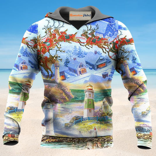Lighthouse Through Storm Christmas Hoodie For Festive Family Moments Winter Wear And Holiday Gift Ideas