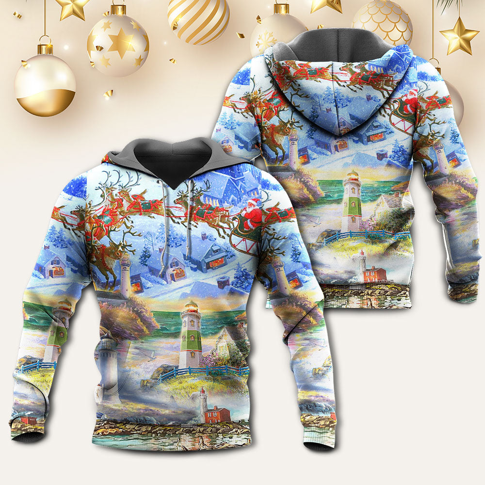 Lighthouse Through Storm Christmas Hoodie For Festive Family Moments Winter Wear And Holiday Gift Ideas