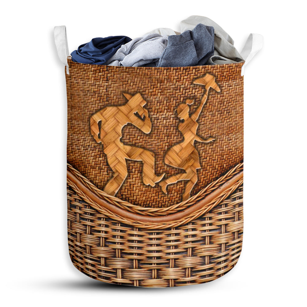 Line Dance Rattan Texture Laundry Basket For Bathroom Bedroom Storage
