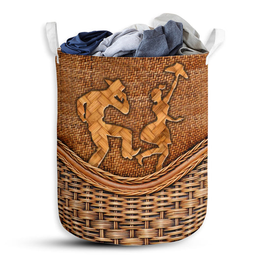 Line Dance Rattan Texture Laundry Basket For Bathroom Bedroom Storage