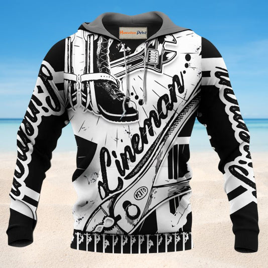 Black White Lineman Hoodie For Weekend Trips Relaxed Outfits And Thoughtful Gifting