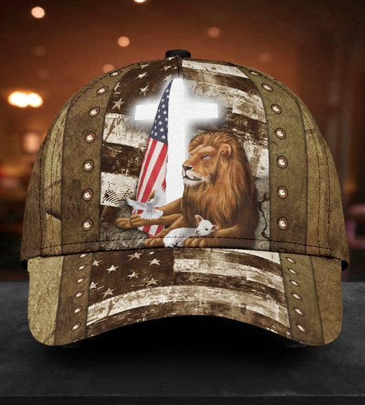 Lion Lamb Faith Cross American Flag Classic Cap For Weekend Travel Outdoor Events And Casual Outfits