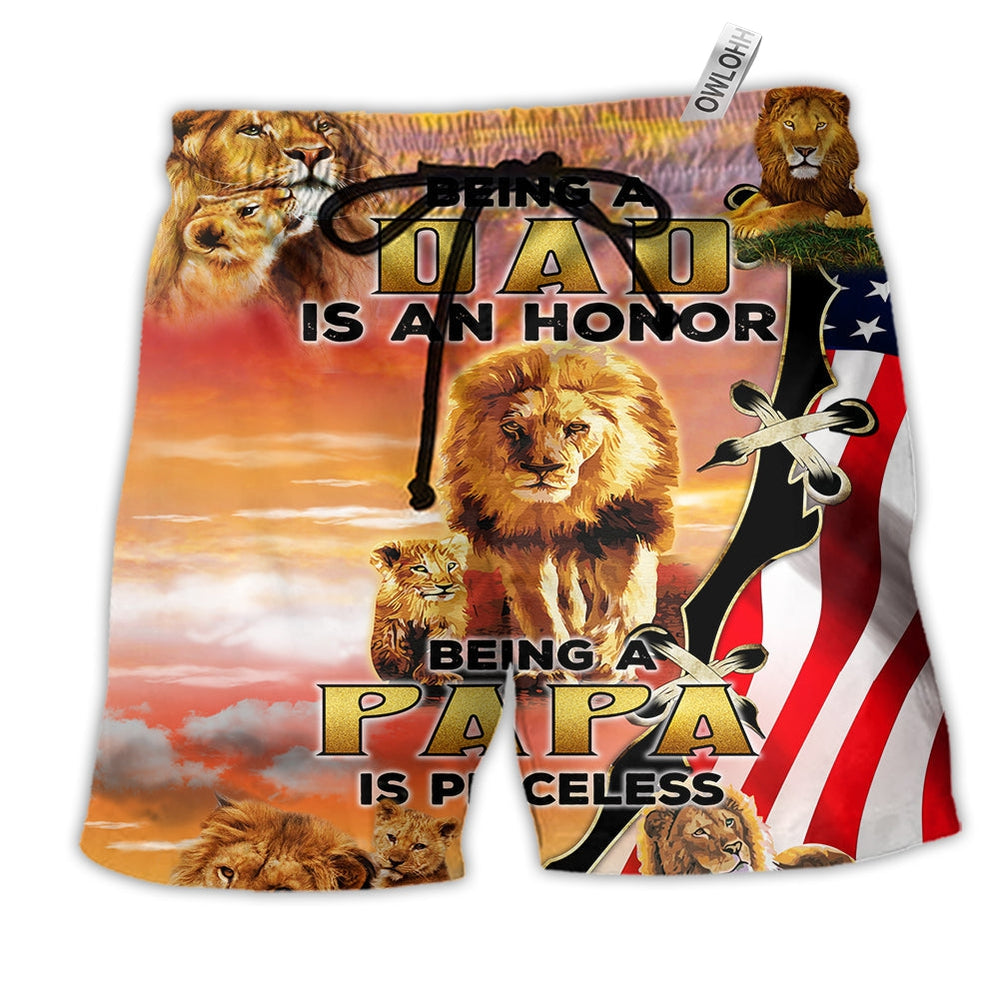 Lion Being A Dad Is An Honor Being A Papa Is Beach Shorts For Animal Lover Vacation Wear