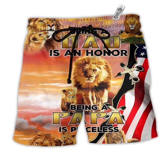 Lion Being A Dad Is An Honor Being A Papa Is Beach Shorts For Animal Lover Vacation Wear