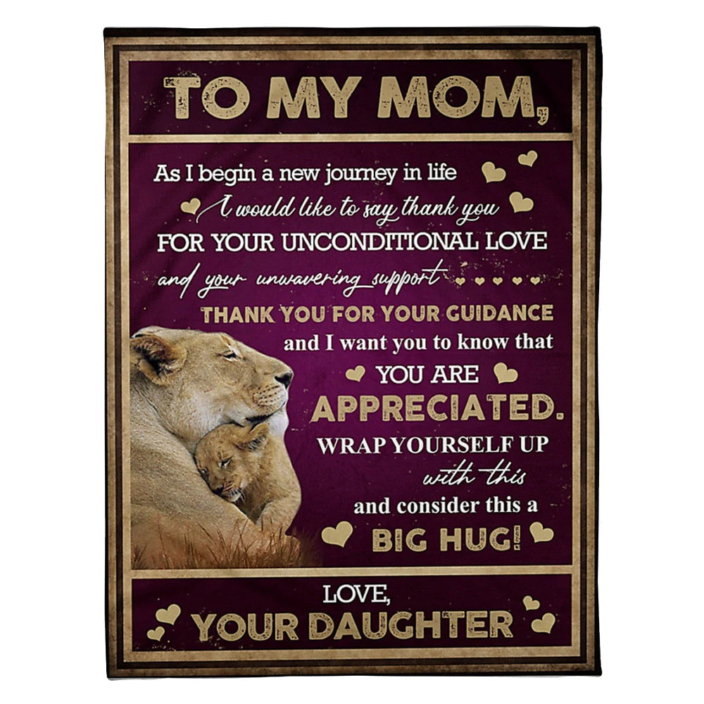 Lion Big Hug From Daughter Flannel Blanket For Cozy Bedroom Sofa Decor