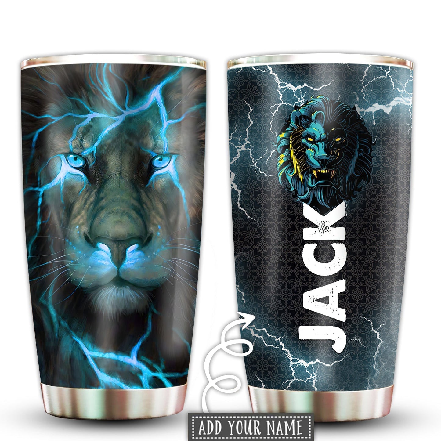 Lion Blue Black Thunder Personalized 20 Oz Tumbler For Coffee Travel And Daily Drinks