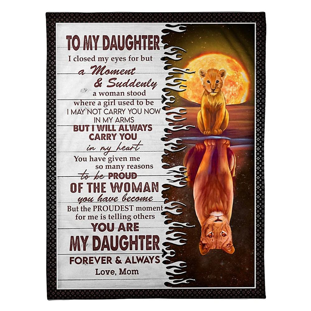 Lion Carry You In My Heart Daughter Gift Flannel Blanket For Cozy Bedroom Sofa Decor