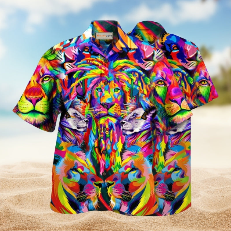 Lion Colorful Hawaiian Shirt For Coastal Adventures Outdoor Gatherings And Casual Warm Weather Wear