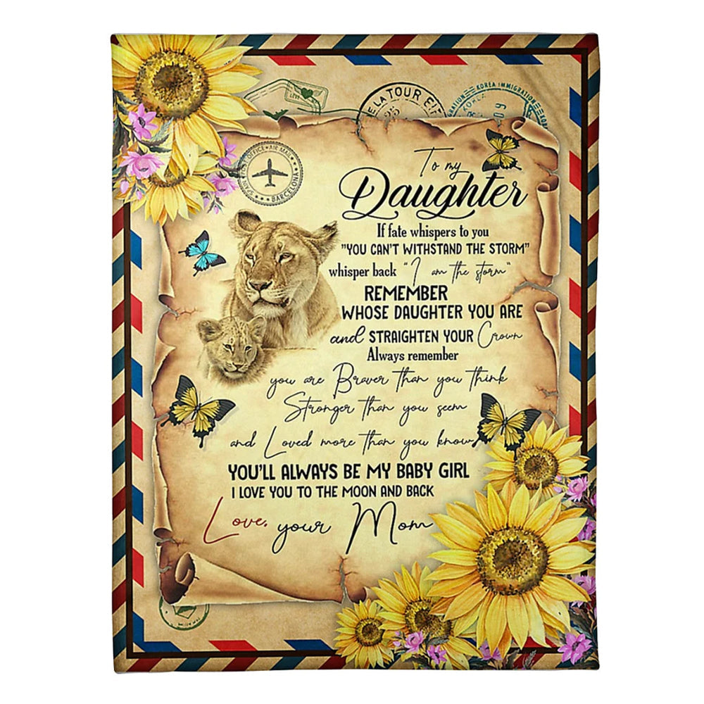 Lion I Love You Daughter Gift Flannel Blanket For Cozy Bedroom Sofa Decor