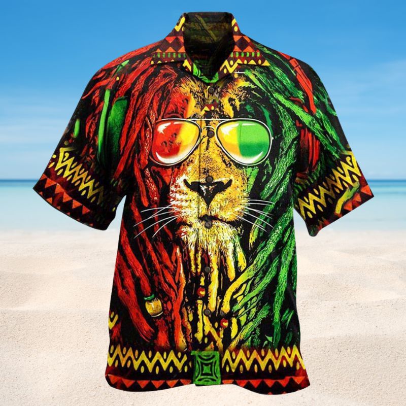 Lion Jamaica Red Hawaiian Shirt For Vacation Adventures Beach Events And Relaxed Warm Weather Style