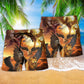 Lion Strength Beach Shorts Pattern Detail For Coastal Travel And Easy Warm Weather Wear