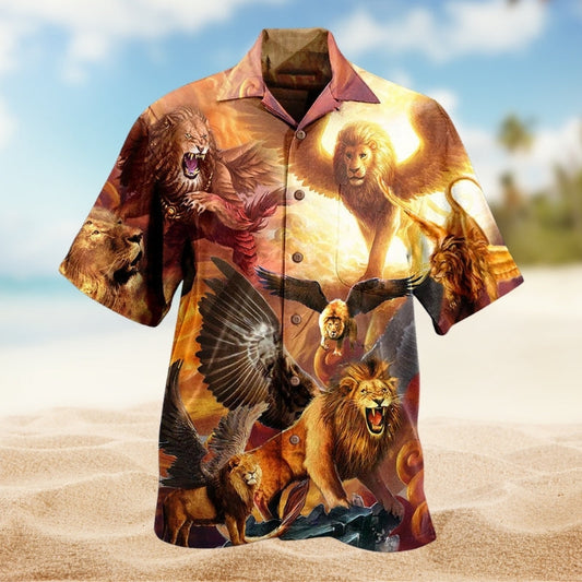 Lion Creative Pattern Hawaiian Shirt For Resort Trips, Coastal Parties, And Warm Weather Style
