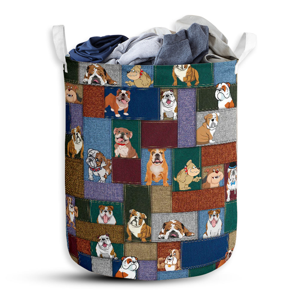 Small Size Bulldog Little Happy Dog Laundry Basket For Bathroom Bedroom Storage
