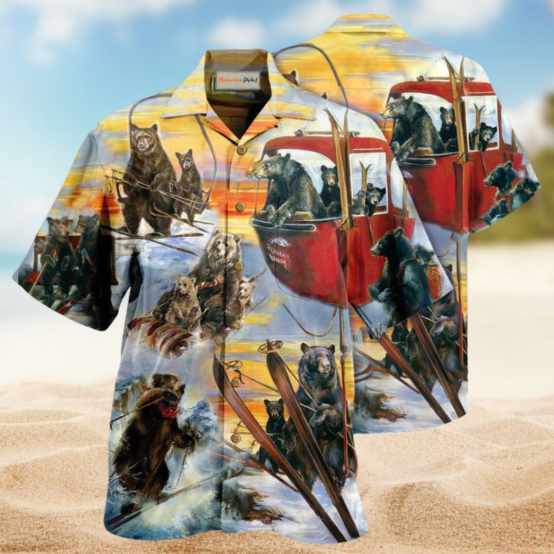 Live Breathe Ski Bear Hawaiian Shirt For Summer Gatherings Island Travel And Comfortable Casual Wear