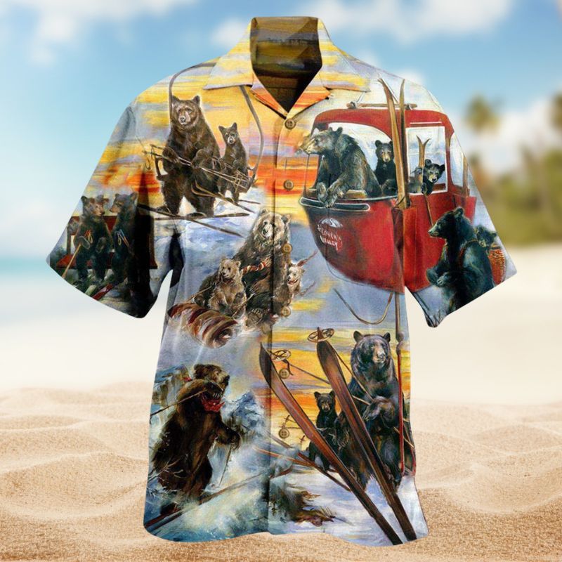 Live Breathe Ski Bear Hawaiian Shirt For Summer Gatherings Island Travel And Comfortable Casual Wear