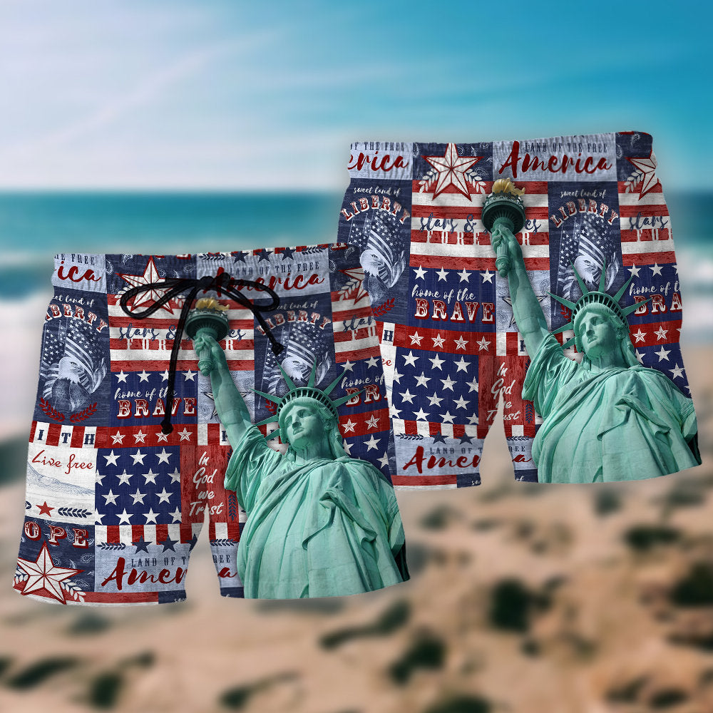 Live Free American Spirit Beach Shorts For Summer Vacation And Coastal Travel